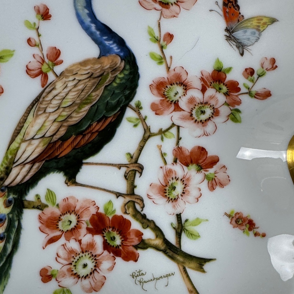Gold-Trimmed Floral Peacock Serveware Dish - Picture 7 of 16